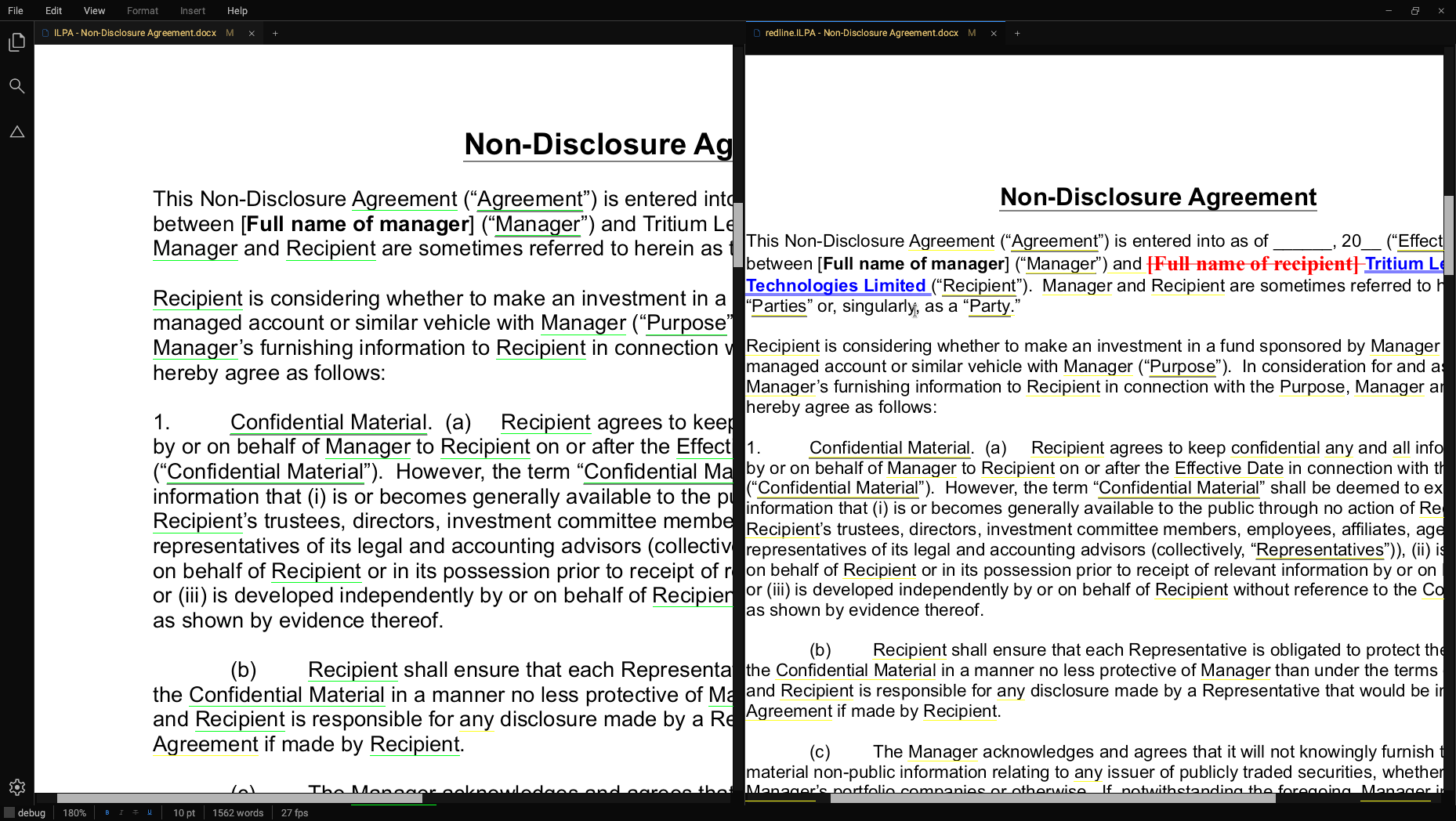 Redline the changes to your contracts or other documents.