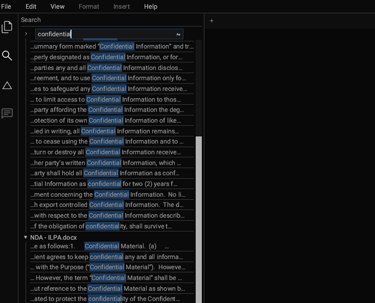 Search across your entire suite of legal documents.